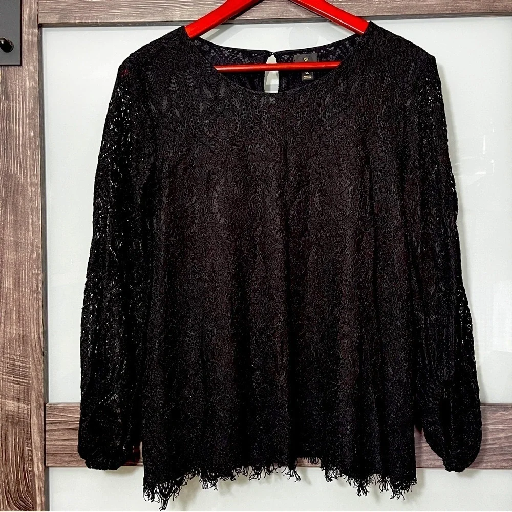 Witchy Whimsigoth Worthington Black Lace Blouse Women's XL Vamp - Picture 1 of 8